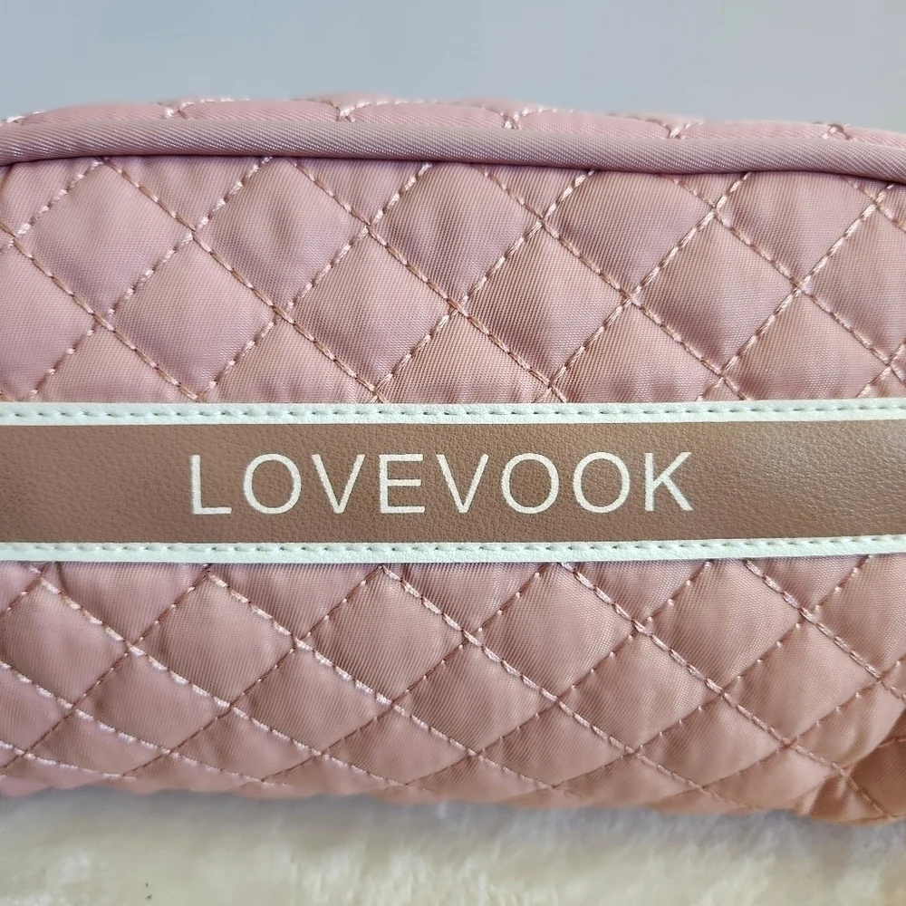 Lovevook Pink Quilted Toiletry Travel Makeup Cosmetic Bag Pouch